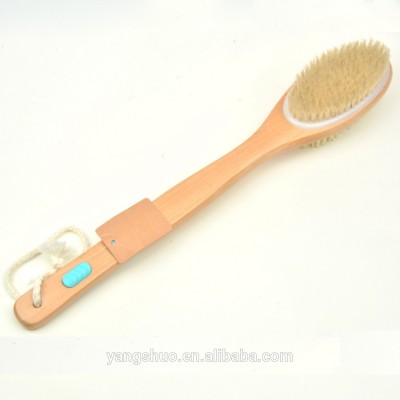 Hard Wood Boar bristle Natural color soft long handle bath brush